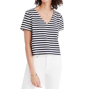 Madewell Setlist Boxy Top in Marton Stripe Blue Cream Shirt Size Small